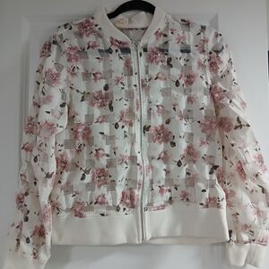Pink Owl Floral Bomber Jacket - White and Pink
